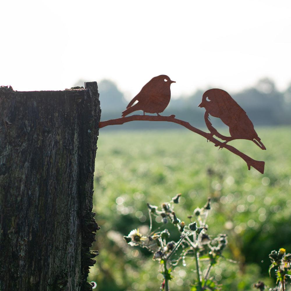 Metalbirds - Roodborstjes paar 30x12cm - Lifestaal