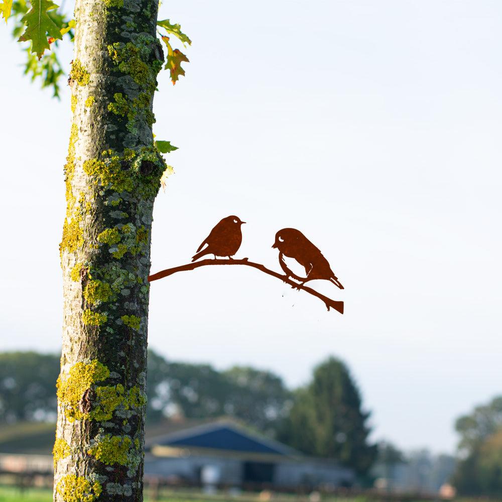 Metalbirds - Roodborstjes paar 30x12cm - Lifestaal