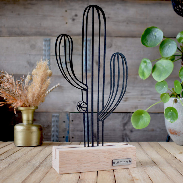 Ornament op houten voet - Cactus - Lifestaal