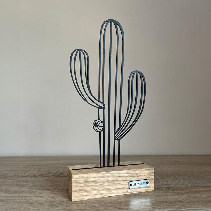 Ornament op houten voet - Cactus - Lifestaal