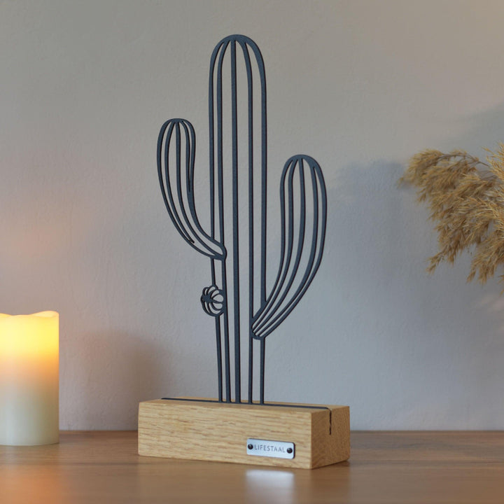 Ornament op houten voet - Cactus - Lifestaal