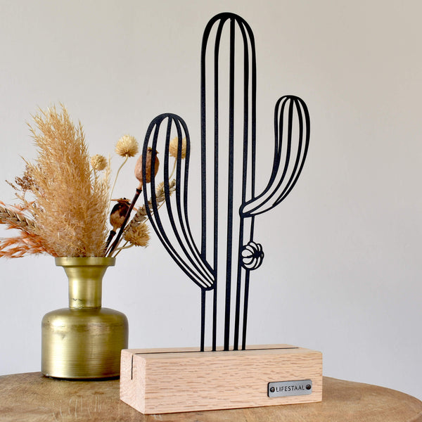 Ornament op houten voet - Cactus - Lifestaal