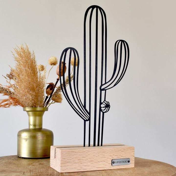 Ornament op houten voet - Cactus - Lifestaal