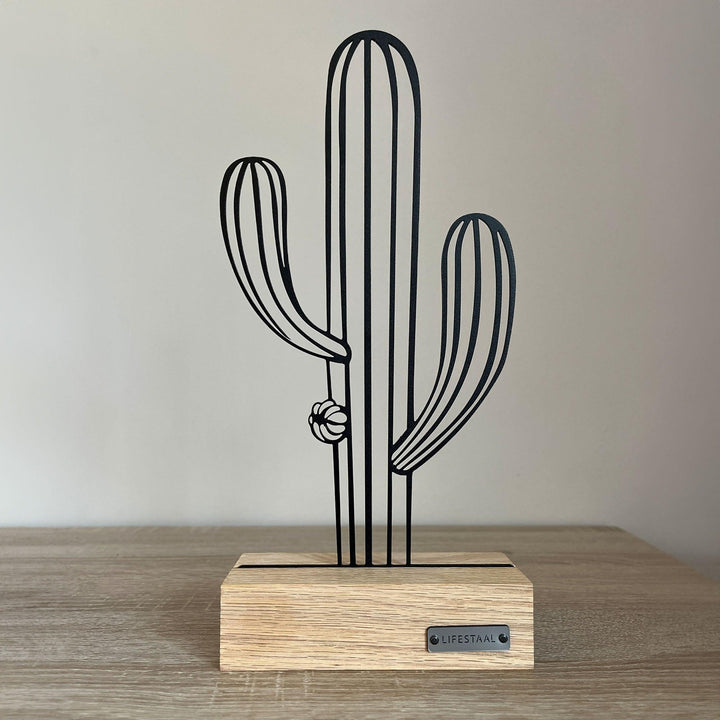 Ornament op houten voet - Cactus - Lifestaal