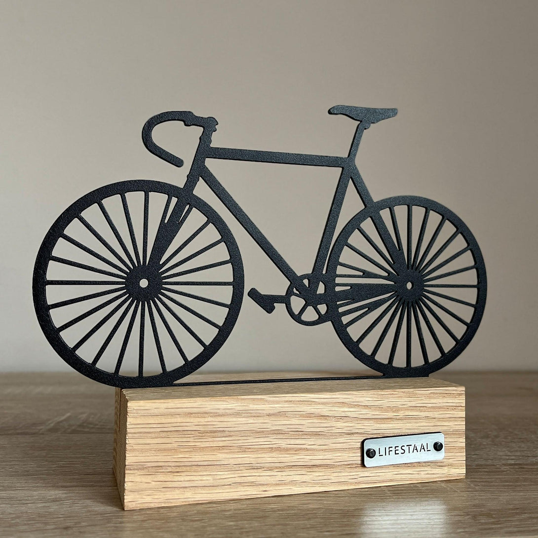 Ornament op houten voet - Wielrenfiets - Lifestaal